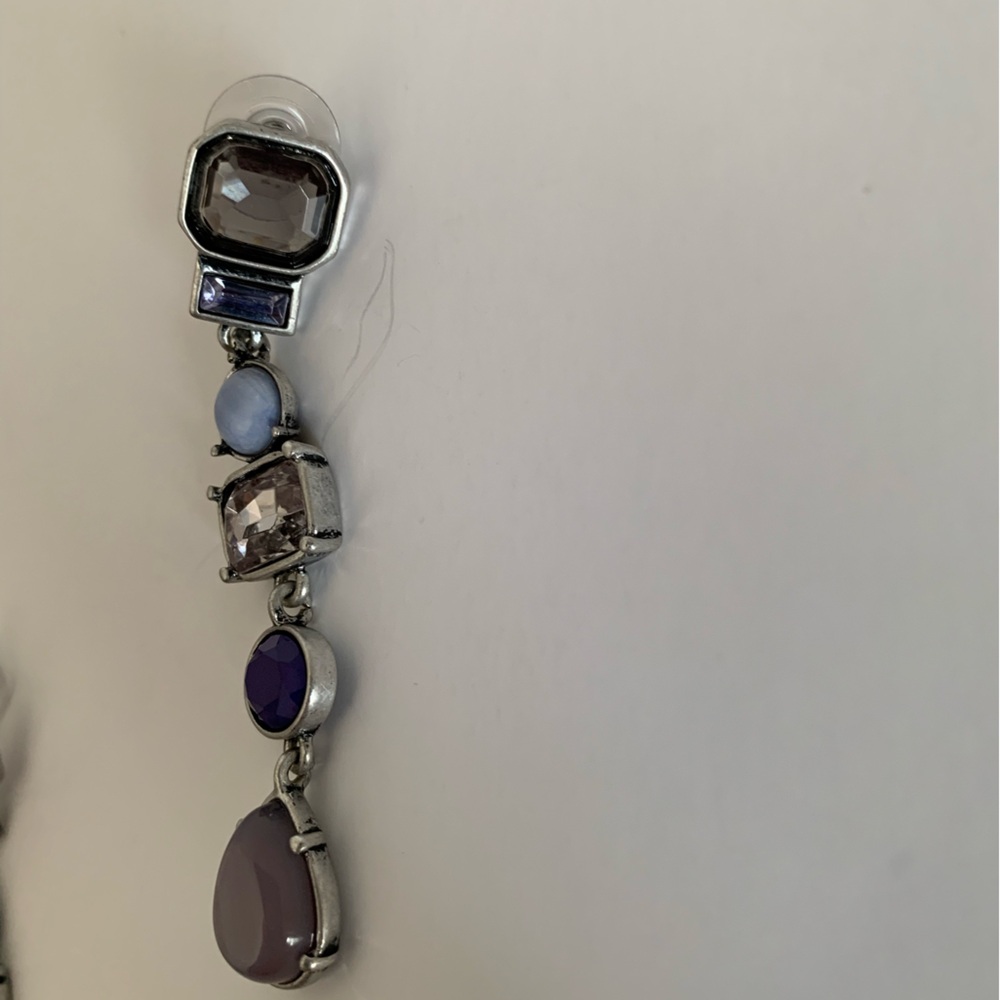 Chico's Earrings Dangle Silver Blue Jeweled Tones Clear Rhinestone - Picture 4 of 7